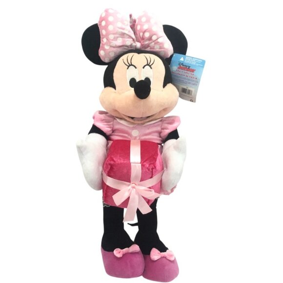 NWT Disney Minnie Mouse Plush Birthday Greeter with Pink Polka Dot Bow 22" Tall - Picture 1 of 14